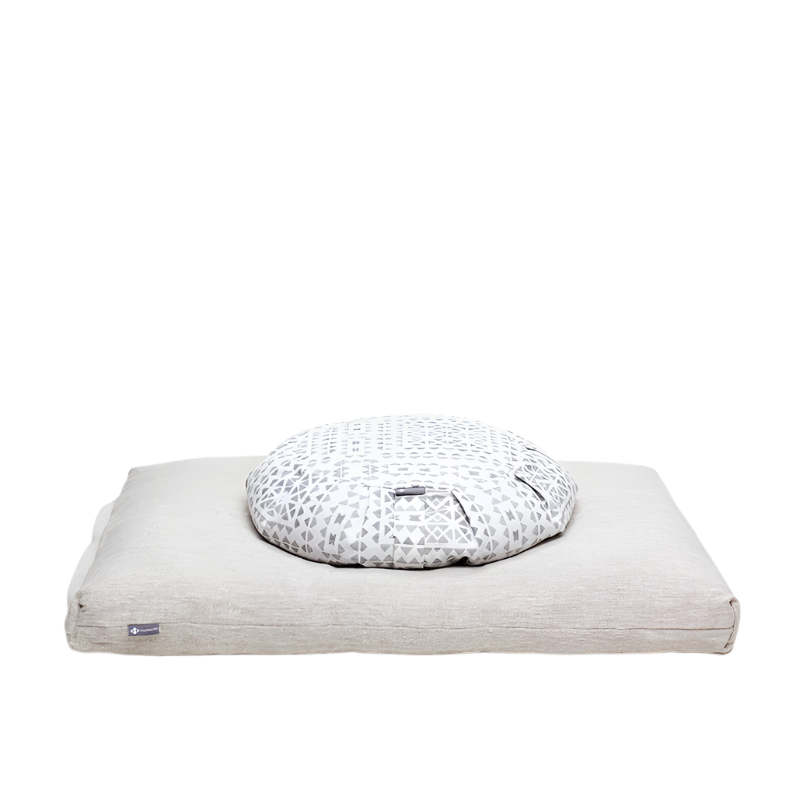 Halfmoon Sit Set: Round Meditation Cushion + Zabuton Solstice/Natural Linen